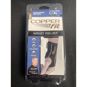 Copper Fit Wrist Relief Compression Brace Right Hand L/XL Black Stabilizing Bar